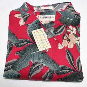 CAMPIA MODA XXL HAWAIIAN SHIRT WHITE LOTUS STYLE PALM BANANA LEAF TROPICAL